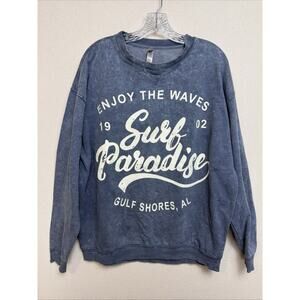 Gulf Shores Alabama “Surf Paradise” Sweatshirt Sz L Blue Beach Grunge Tropical